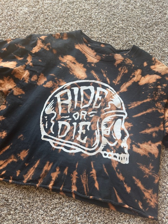 Hot Topic Tops - Hot Topic Black & Orange Tie-Dye 'Ride or Die' Crop Top